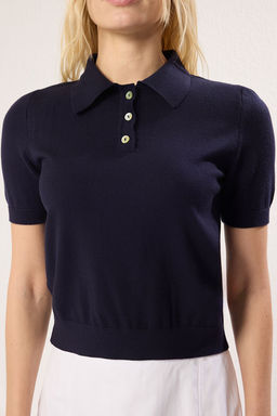 Lacivert Premium/Ozel Iplik Polo Yaka Triko Bluz TWOSS25BZ00184