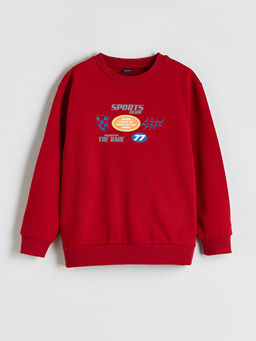Bisiklet Yaka Bask?l? Erkek ?ocuk Sweatshirt