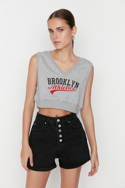 TRENDYOLMILLA Koyu Mavi Onden Dugmeli Yuksek Bel Denim Sort TWOSS22SR00112