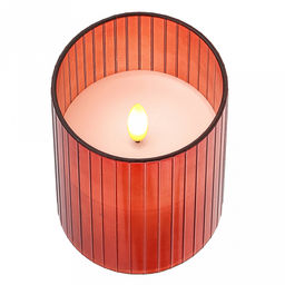 Свеча в цветной колбе, восковая, светодиодная на батарейках д7,5см h10см, свет теплый, с мерцанием, колба стекло, цвет терракотовый, питание от 2-х батареек АА (в комплект не входят), в коробке (Китай)