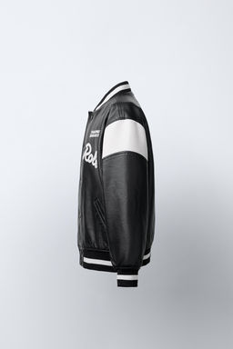 FAUX LEATHER BOMBER JACKET WITH EMBROIDERED TEXT - Zara фото 3