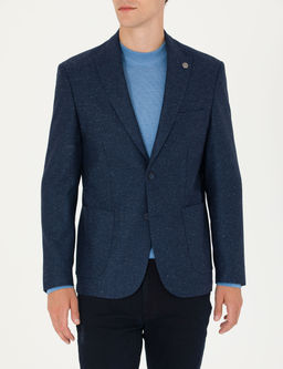 A__k Lacivert Y_n Kar___ml_ Slim Fit Ceket