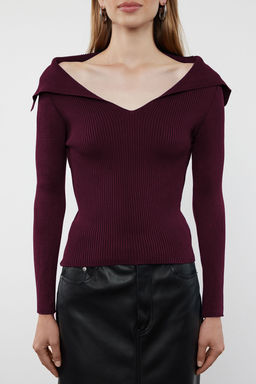 Bordo Carmen Yaka Triko Kazak TWOAW22KZ0993