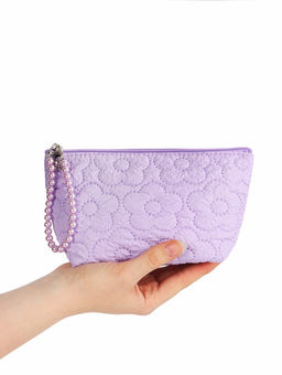 Косметичка женская «Цветочки», на молнии, ручка из бусин, сиреневая