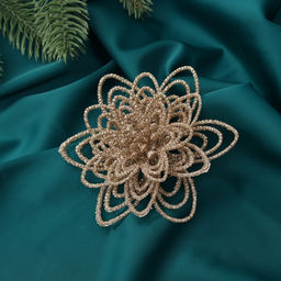 Цена за 2 шт. Ёлочные игрушки 3 шт. Цветы блеск кружева на зажимах, 10.5 см, золото - Зимнее волшебство фото 2