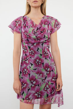 Cok Renkli Cicek Desenli A Kesim Degaje Yakal? Mini Dokuma Elbise TWOSS24EL00900 - Trendyolmilla фото 3