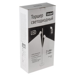 ULM-T600 2х6W/4500K/DIM BLACK Торшер напольный светодиодный, 2х6W. Сенсорный выключатель. Диммер. Черный. ТМ Uniel