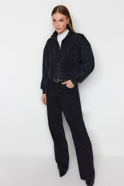 TRENDYOLMILLA Antrasit Eskitme/Soluk Efektli Rahat Kesim Crop Kal?n Ici Polarl? Orme Sweatshirt TWOAW24SW00243 фото 2