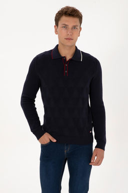 Erkek Regular Fit Polo Yaka Lacivert Kazak