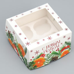 Цена за 5 шт. Коробка складная на 4 капкейка с окном «С Новым годом», 16×16×10 см