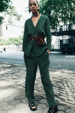 ZW COLLECTION 100% RAMIE PYJAMA-STYLE TROUSERS - Zara фото 8