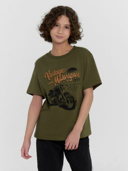 Футболка для мальчиков зеленая с принтом и надписью Vintage motosport - Mark formelle фото 2