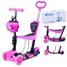 Самокат 3-х кол., розовый, светящиеся колёса, PVC, ABEC 7, в коробке