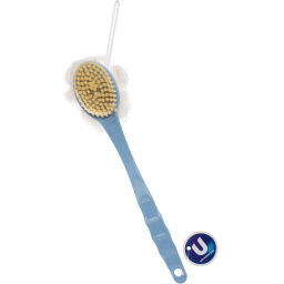 Цена за 3 шт. Мочалка массажная "PREMIUM - FARGO", на пластиковой ручке, цвет голубой, 32*8см (лейбл Ультрамарин)