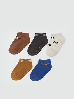 Bask?l? Erkek Bebek Patik ?orap 5li