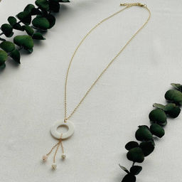 Кулон на цепочке из Перламутра с Розовым кварцем 55 см +