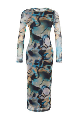 Mavi S?rt Dekolteli Uzun Kol Bask?l? Tul Esnek Orme Kalem Elbise TWOSS24EL00115 - Trendyolmilla фото 8