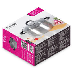 Кастрюля из нержавеющей стали Шелборн 5,2л, д24см, h11,5см, s0,6мм, дно s2,8мм, стеклянная жаропрочная крышка, стальной обод, пароотвод, силиконовые вставки черного цвета, капсулированное дно, полировка внешняя - матовая, внутренняя - зеркальная, м - Домашняя мода фото 7