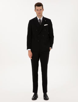 Siyah Ex. Slim Fit %100 Y_n Kruvaze Tak_m Elbise
