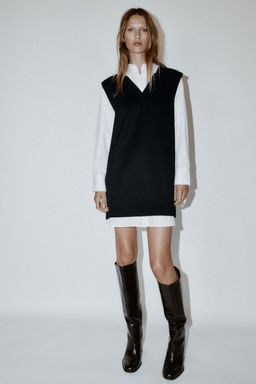 POPLIN COMBINED MINI DRESS