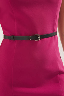 Koyu Visne Kemerli Duz Vucudu Saran Mini Dokuma Elbise TWOSS25EL00289 - Trendyolmilla фото 4