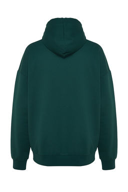 Yesil Oversize/Genis Kesim Kapusonlu Ici Polar/S?cak Tutan Sweatshirt TMNAW23SW00195