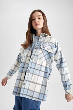 Фланелевая рубашка-туника с длинным рукавом оверсайз - Defacto фото 3