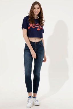 U. S. Polo Assn Женская темно-синяя укороченная футболка с круглым вырезом - U.s. polo assn фото 10