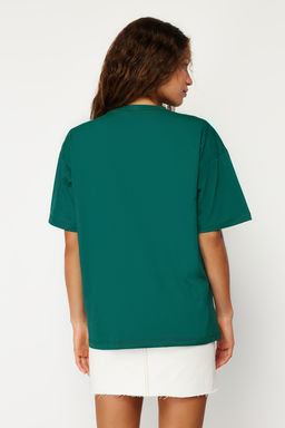 TRENDYOLMILLA Beyaz %100 Pamuk Bisiklet Yaka Oversize/Genis Kal?p Orme T-Shirt TWOSS20TS0134  фото 32