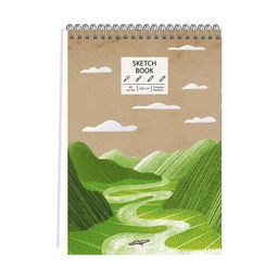 Скетчпад ЗЕЛЕНЫЕ ХОЛМЫ 210х290 мм 40 л, А4, евроспираль, крафт, выборочный УФ-лак