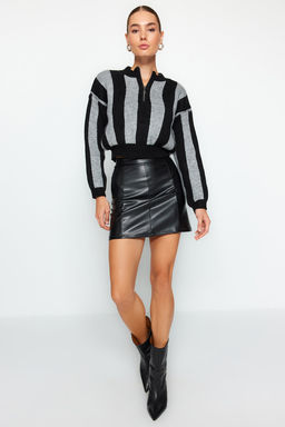 TRENDYOLMILLA Siyah Suni Deri Yuksek Bel Mini Etek TWOAW24ET00154 фото 13