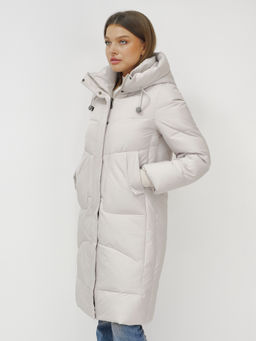 Куртка зимняя с капюшоном удлиненная стеганная бежевого цвета 9650B - Mtforce фото 7