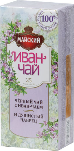 Майский. Иван-чай с черным чаем и чабрецом карт.пачка, 25 пак.