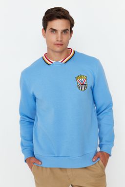 Синяя мужская рубашка стандартного кроя с воротником и аппликацией, семейная комбинация, мягкая пушистая толстовка TMNAW23SW00160