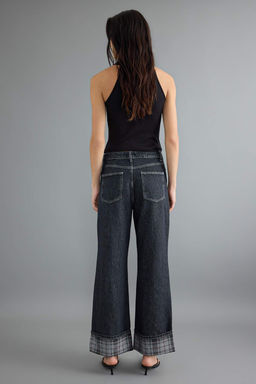 Antrasit %100 Pamuk Pa_a Ekose Detayl_ Y_ksek Bel Wide Leg Jeans TWOAW27JE00015 - Trendyolmilla фото 10