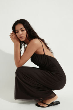 Vestido drapeado de malla con tirantes finos - H&m фото 2