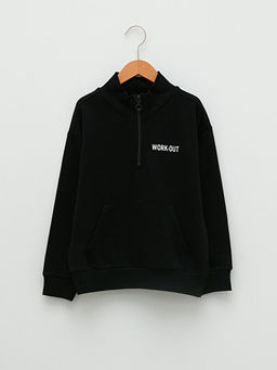 Dik Yaka Yaz? Bask?l? Uzun Kollu K?z ?ocuk Sweatshirt