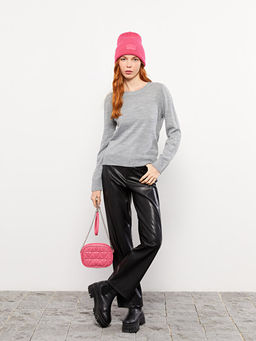 Bisiklet Yaka D?z Uzun Kollu Kad?n Triko Kazak