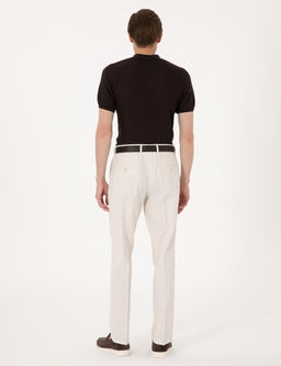 Bej Slim Fit Keten Kar___ml_ Pileli Kuma_ Pantolon