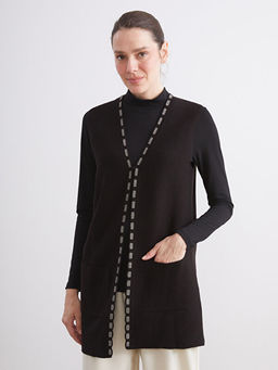 V Yaka Desenli Kad?n Triko Yelek