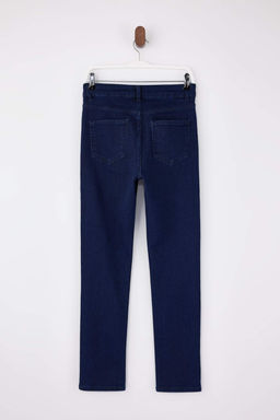 Koyu Mavi Yuksek Bel Az Esnek Straight Duz Kesim Slim Jeans TWOSS26JE00102 - Trendyolmilla фото 2