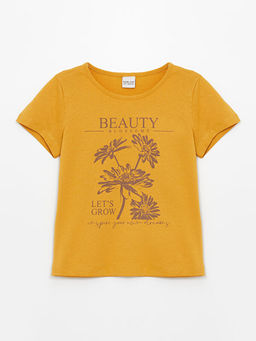 Bisiklet Yaka Bask?l? K?sa Kollu K?z ?ocuk Ti??rt