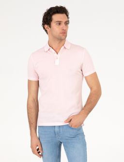 Pembe Polo Yaka Slim Fit Basic Merserize T-shirt