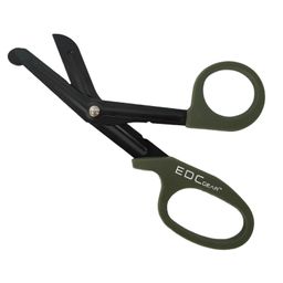 Спасательные ножницы EDC Gear (хаки-олива) - длина 19 см, нержавеющая сталь, изогнутый кончик, возможность регулировки лезвий. №402