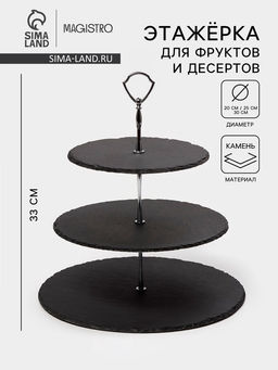 Этажёрка для фруктов и десертов Magistro Valley, 3 яруса, d=30/25/20?33 см, сланец, чёрная
