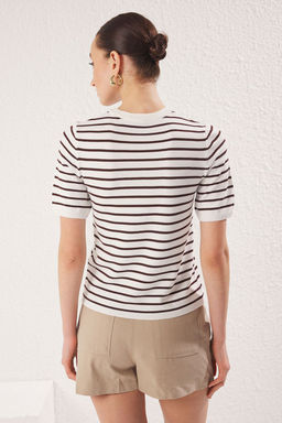 Trendyolmilla Ekru Cizgili Basic Viskon Kar?s?ml? Triko Ince Bluz TWOSS25BZ00488  фото 10