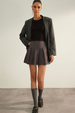 TRENDYOLMILLA Koyu Bej Premium Yuksek Kalite Pileli Mini Boy Dokuma Etek TWOAW24ET00309  фото 8