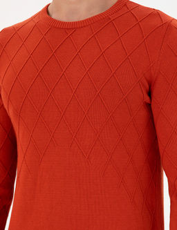 Erkek Slim Fit Bisiklet Yaka Kiremit Kazak