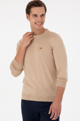 Erkek Slim Fit Bisiklet Yaka Kum Melanj Kazak - U.s. polo assn фото 3