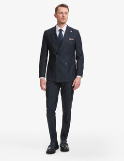 Lacivert Extra Slim Fit _izgili Kruvaze Tak_m Elbise
